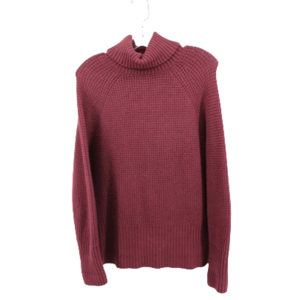 L.L.Bean Waffle Knit Turtleneck Sweater‎ Womens L Wine Red Chunky Cozy Pullover